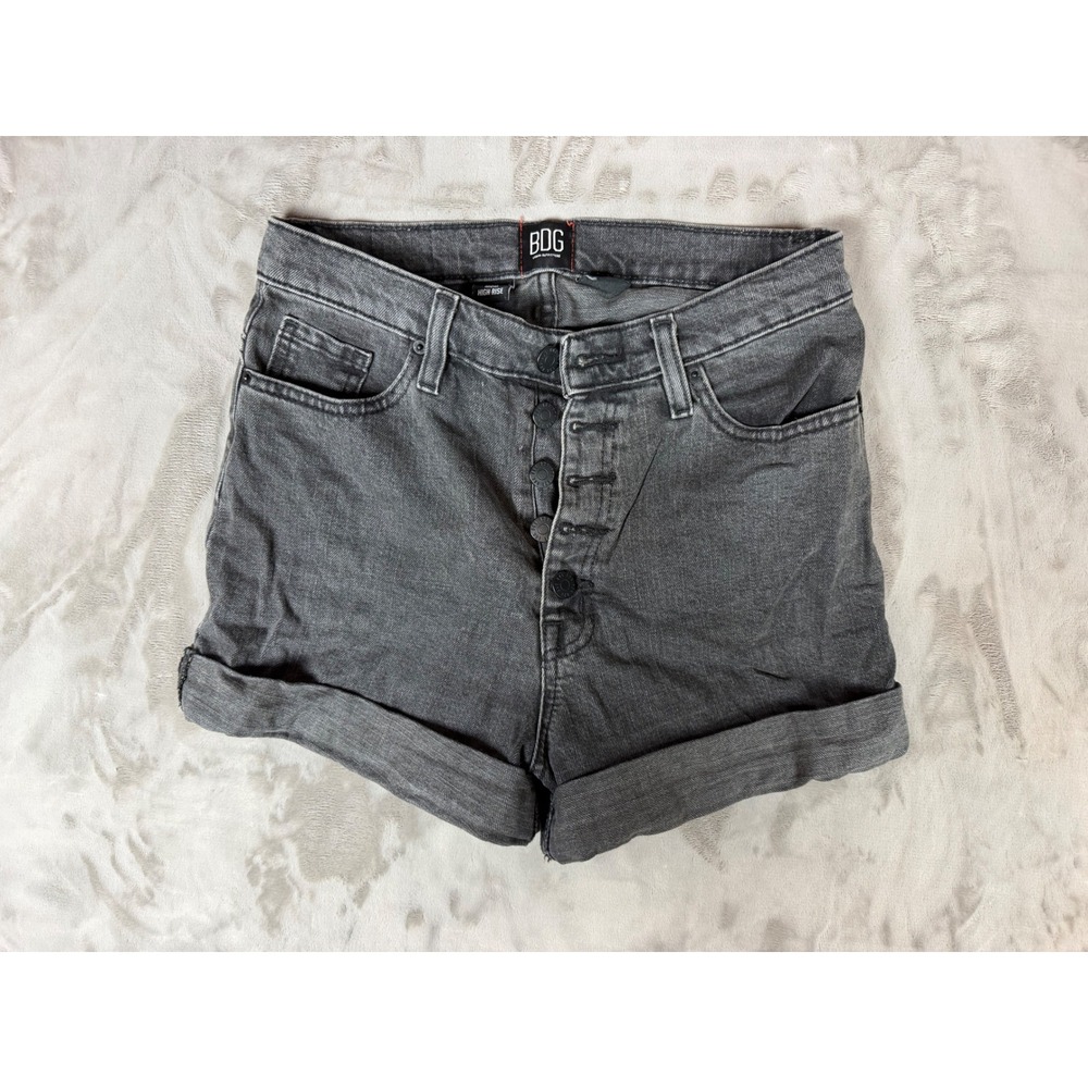 BDG Urban Outfitters Mom High Rise Denim Shorts Washed Black Button Fly Size 27
